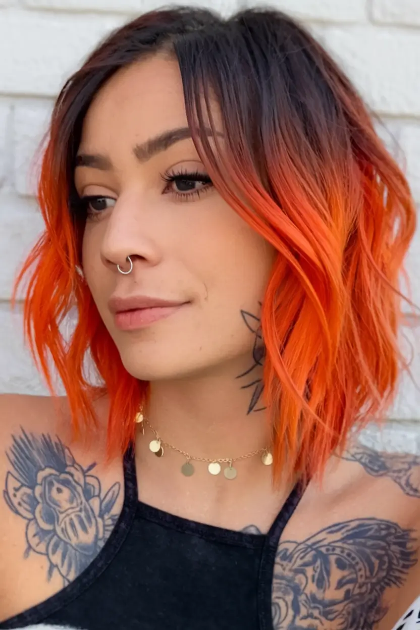 Beautiful Ombre Hair Inspiration - Summer 2025 - Fiery Orange Crop with Maximum Attitude