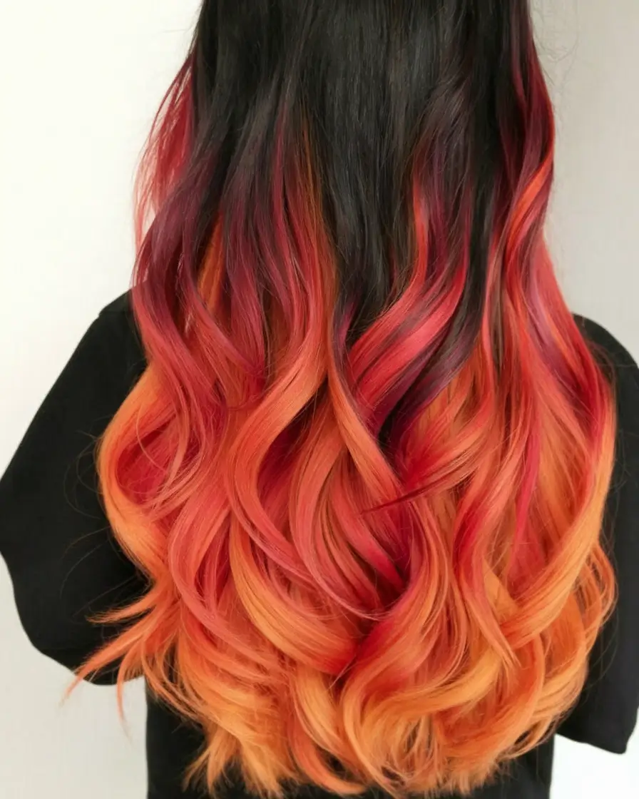 Beautiful Ombre Hair Inspiration - Summer 2025 - Tangerine and Flame Ombre Swirl