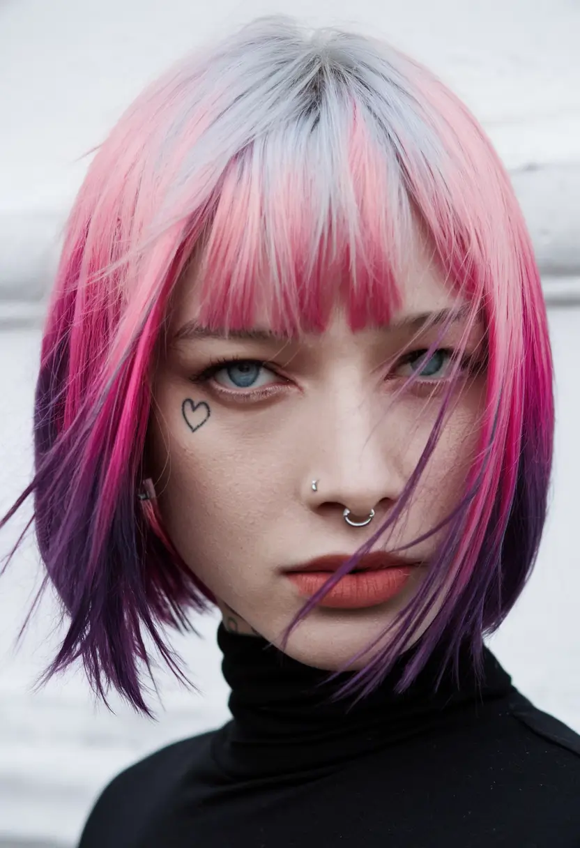 Beautiful Ombre Hair Inspiration - Summer 2025 - Candy Bangs with a Punk Edge