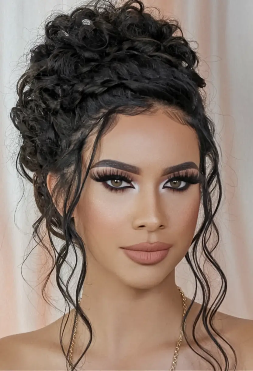 25 Elegant Wedding Hair Trends - Summer 2025 Voluminous Curls with Braided Top Knot