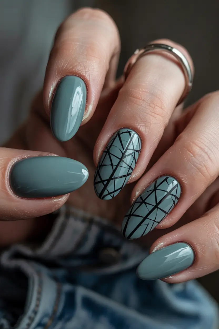 Almond Nail Inspo for a Cute Summer 2025 Look Cool-Toned Geometry with a Glossy Finish