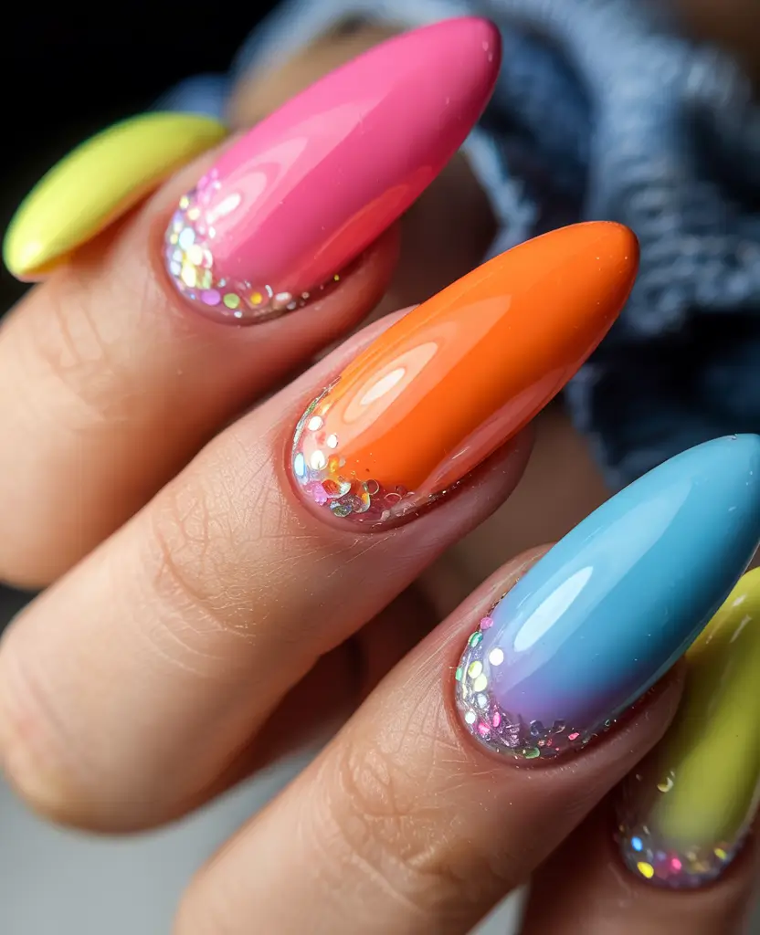 Almond Nail Inspo for a Cute Summer 2025 Look Candy Coated Sunset