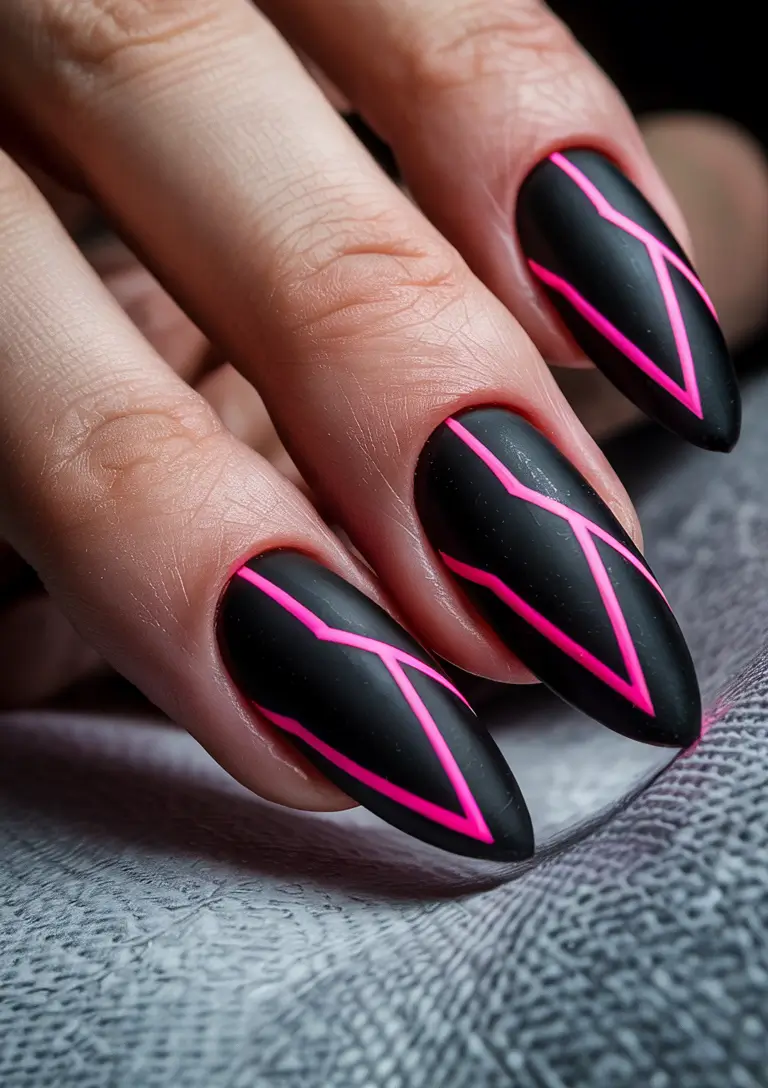 Almond Nail Inspo for a Cute Summer 2025 Look Neon Night Thunder