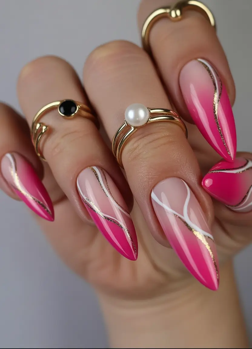 Almond Nail Inspo for a Cute Summer 2025 Look Rosé Waves and Foil Lines