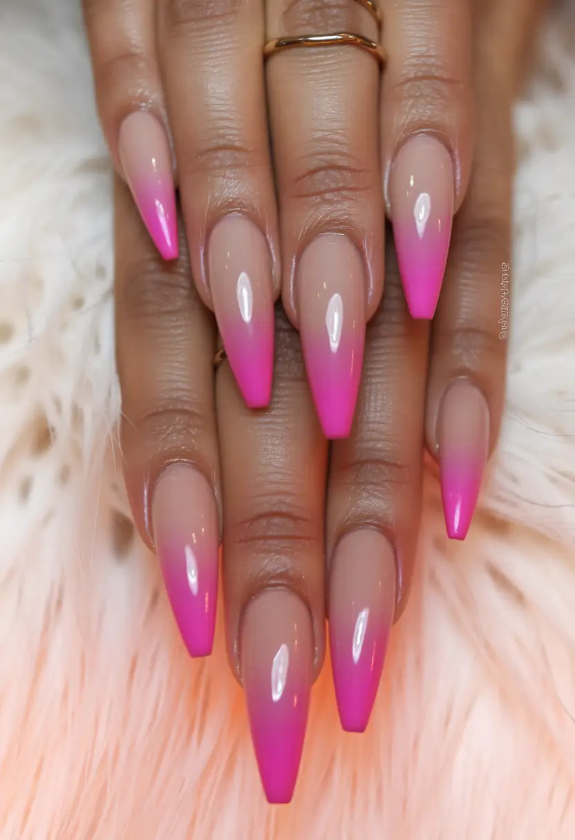 basic summer nails ideas 2025 Pink Flame Ombre Drama