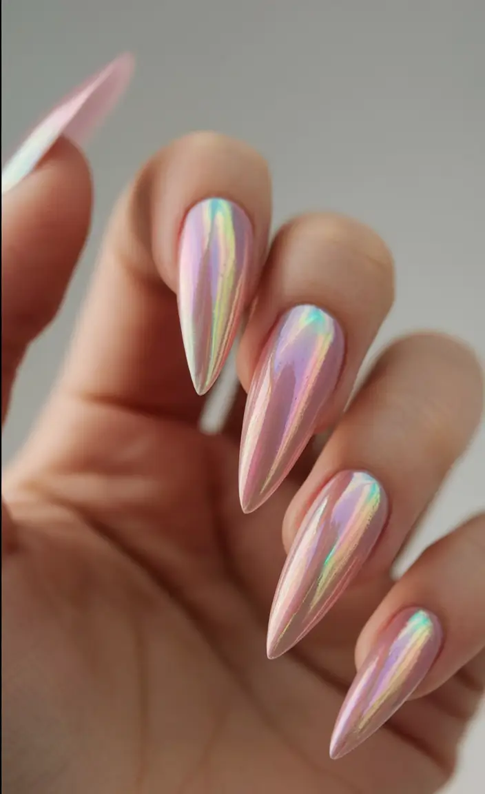 basic summer nails ideas 2025 Chrome Shell Pink Shine