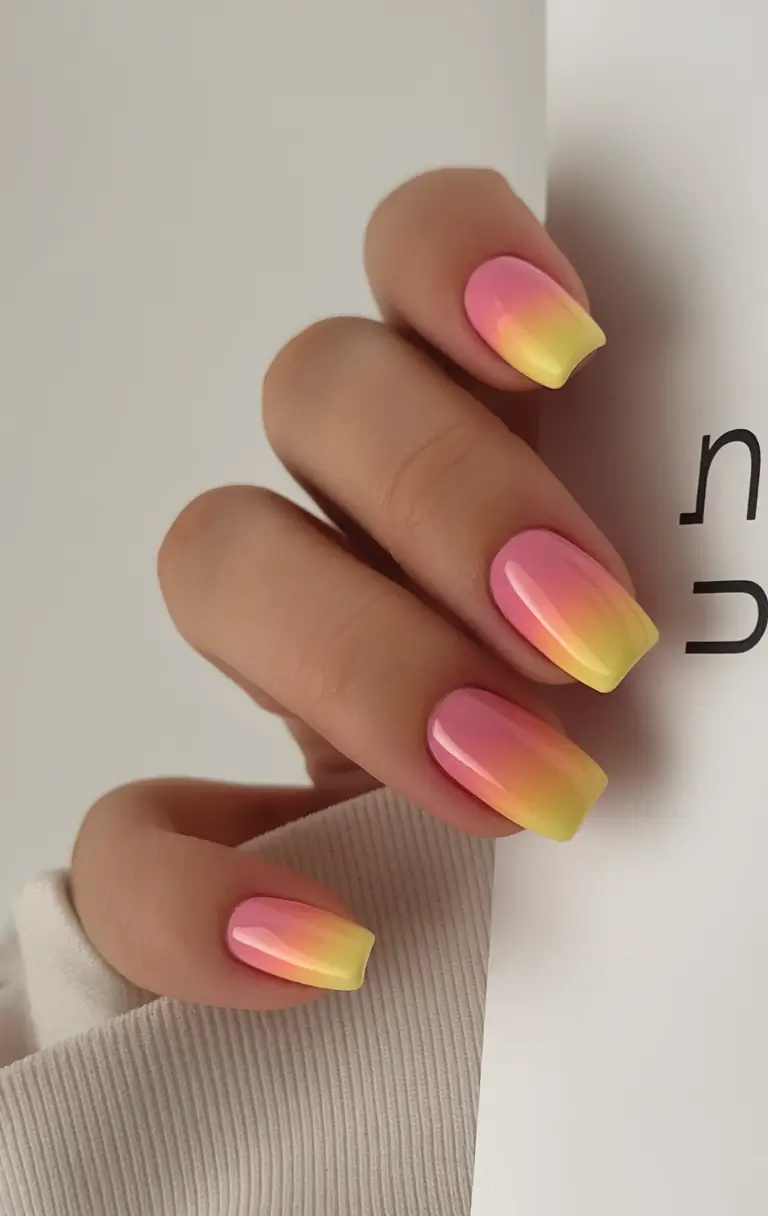 basic summer nails ideas 2025 Sunset Fade Short Square