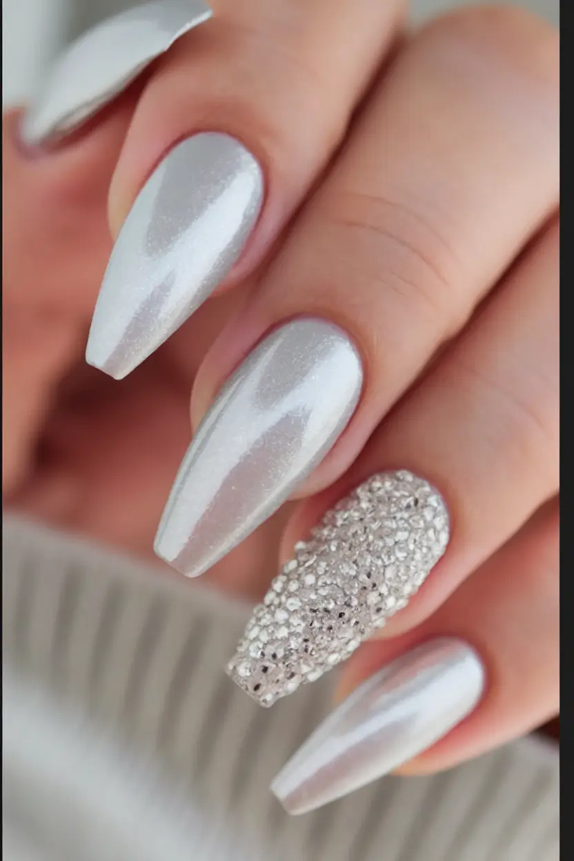 basic summer nails ideas 2025 Ice Queen Energy with Full Metallic Drama