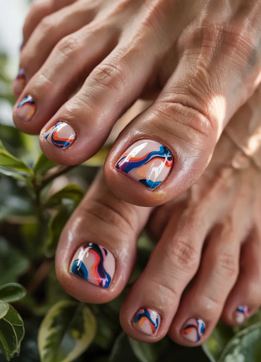 Beach Toe Nails for Summer 2025 Swirl-tastic Retro Color Vibes