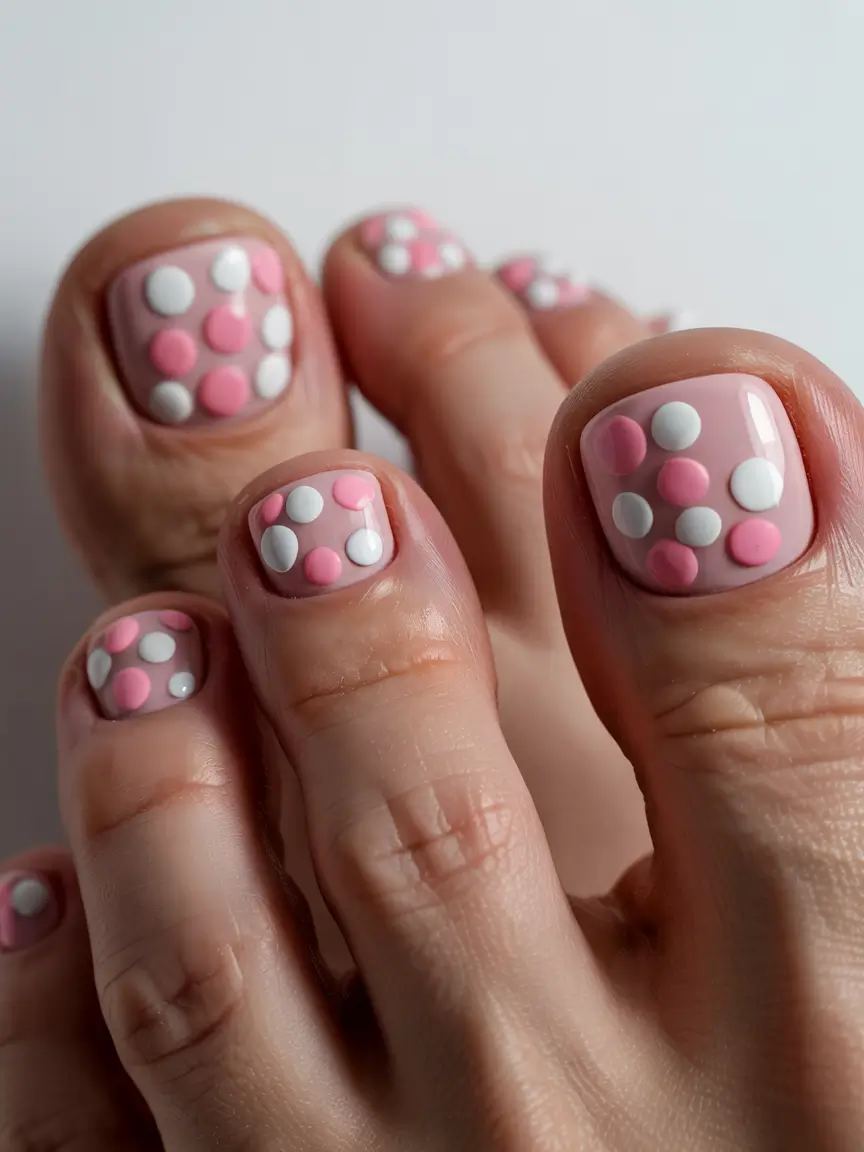 Beach Toe Nails for Summer 2025 - Pink Polka Dot Play