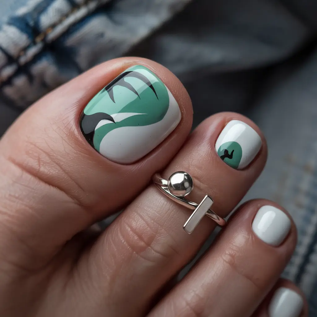 Beach Toe Nails for Summer 2025 - Botanical Breeze on White Canvas