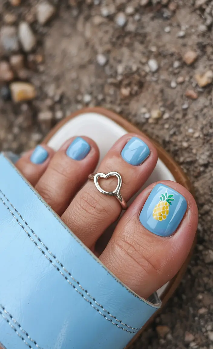 Beach Toe Nails for Summer 2025 Pineapple Pop with Cool Sky Blues