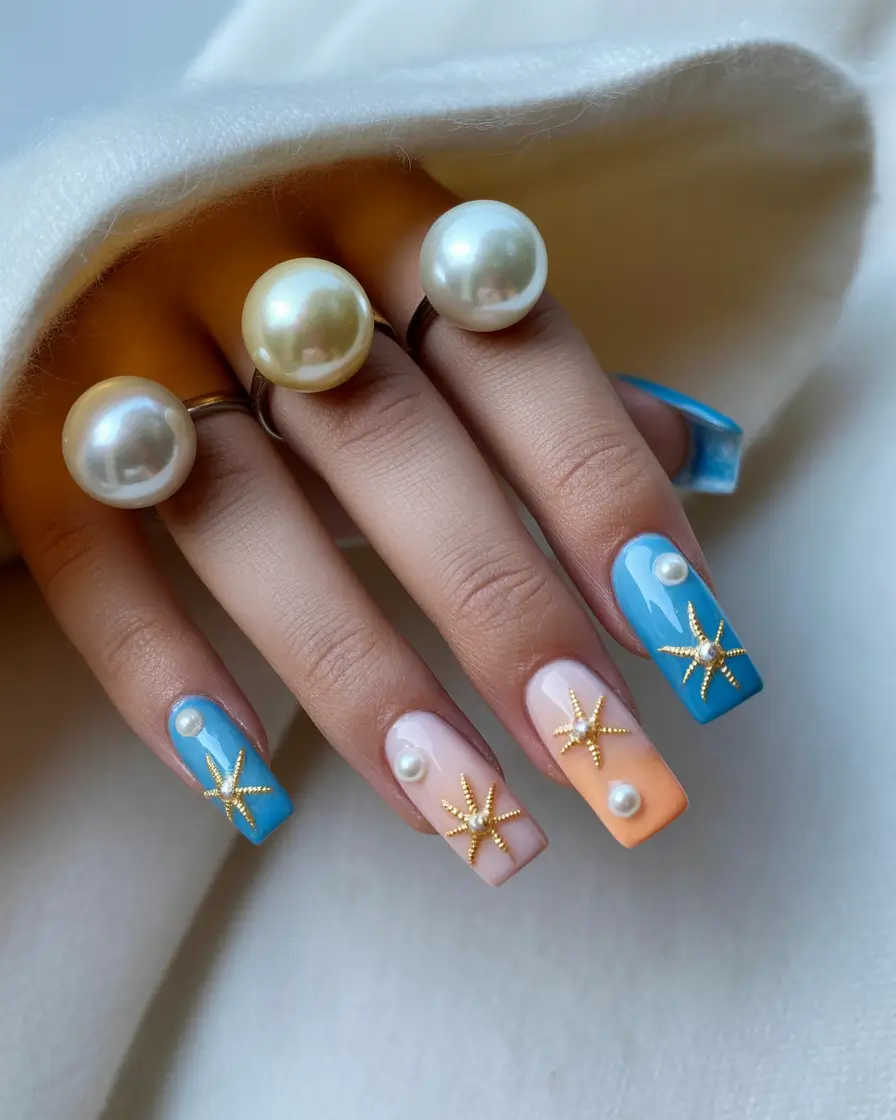 Beach-Ready Nails for 2025 Golden Hour Pearls