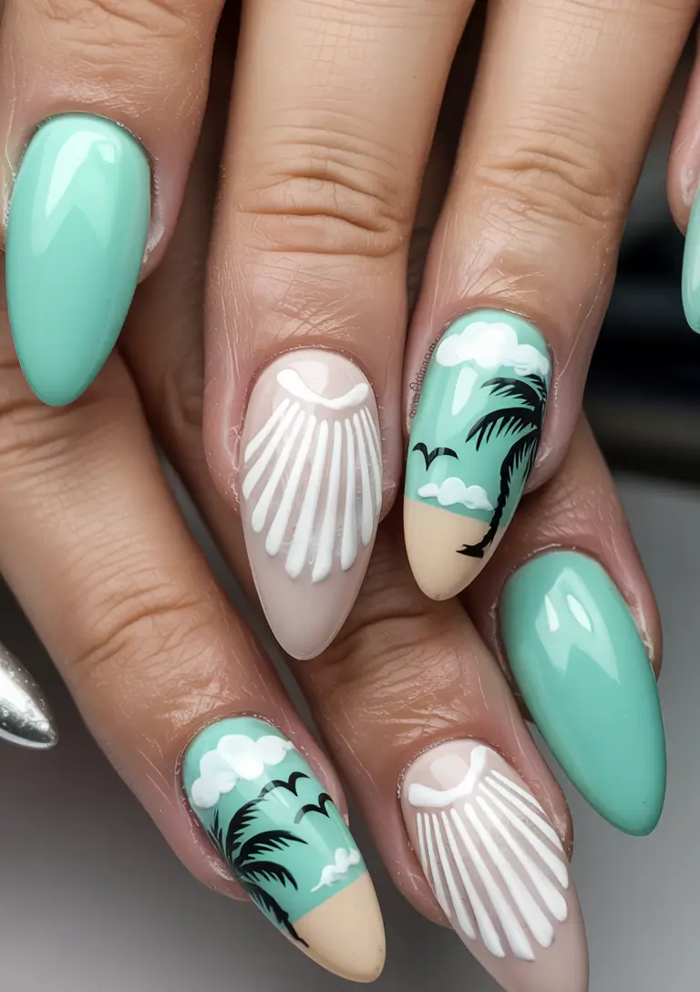 Beach-Ready Nails for 2025 Coastal Mint Vibes