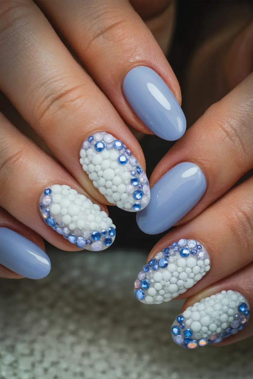Best July Nail Colors for 2025 Whispers of Blue: Textured Dreams Meet Polished Simplicity