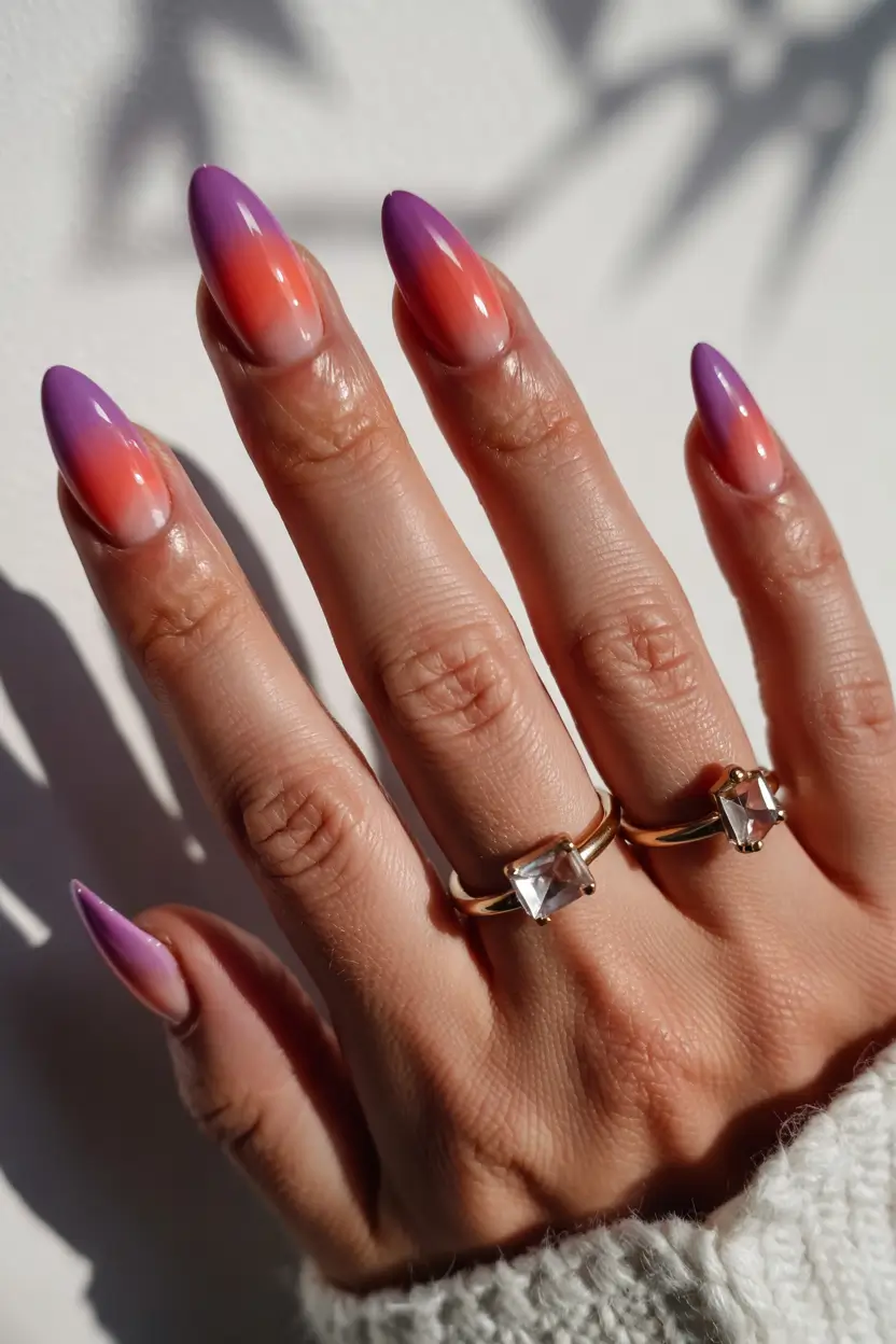 Best July Nail Colors for 2025 Sunset Drip in Ombré and Gloss