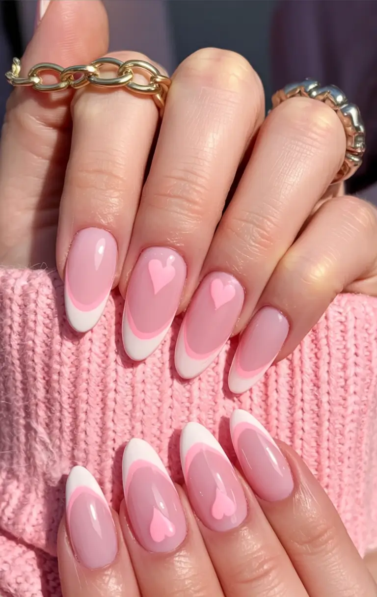 best june nail colors for 2025 Bubblegum Heart French
