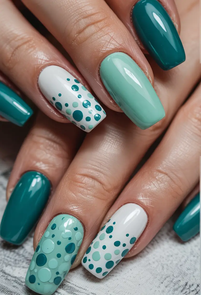best june nail colors for 2025 Teal Pop Dot Fun