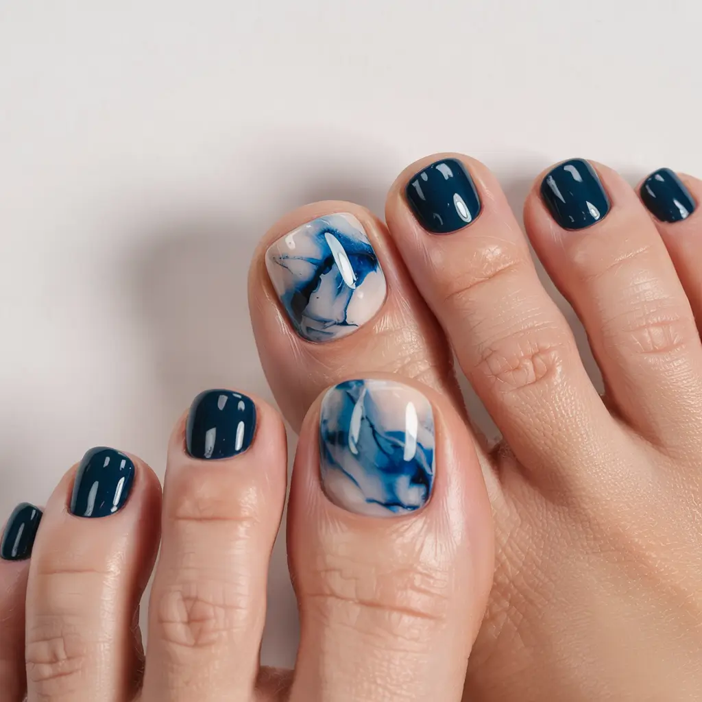 best toe nail colors for summer 2025 Ocean Marble: Abstract Blue Waves