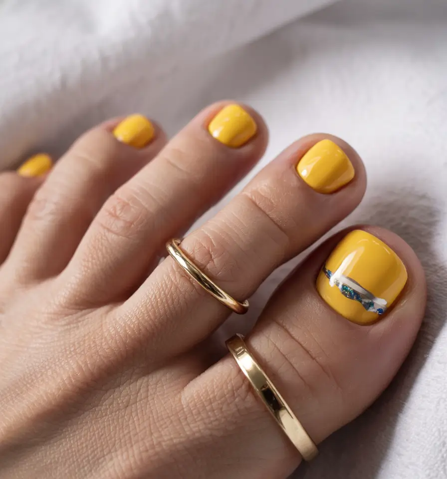 best toe nail colors for summer 2025 Lemon Zest and Linear Detail