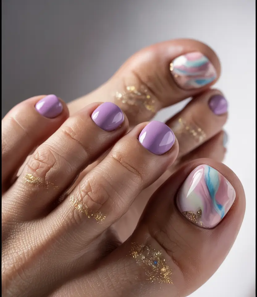 best toe nail colors for summer 2025 Purple Whimsy and Marble Magic