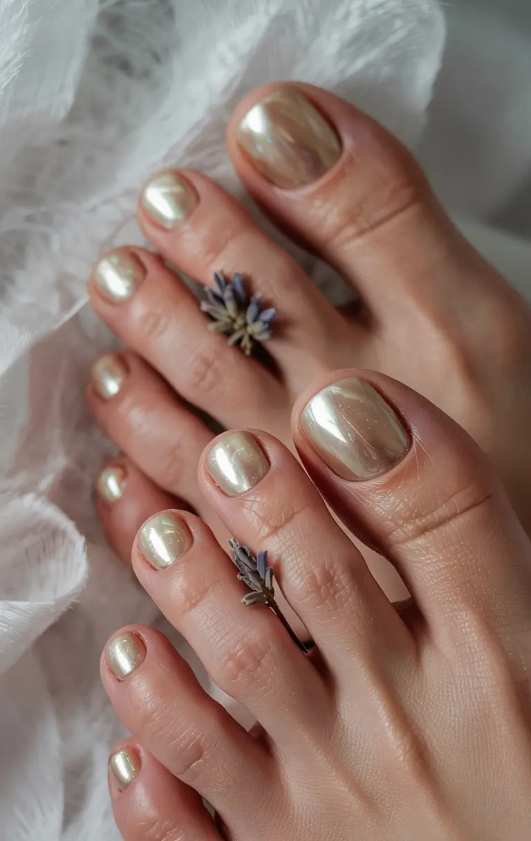 best toe nail colors for summer 2025 Golden Hour Gleam: Pearlized Champagne Glow