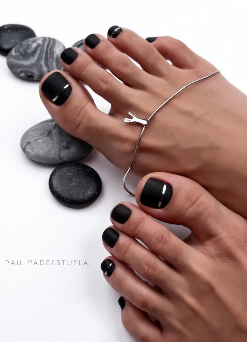 best toe nail colors for summer 2025 Midnight Matte With a Silver Line