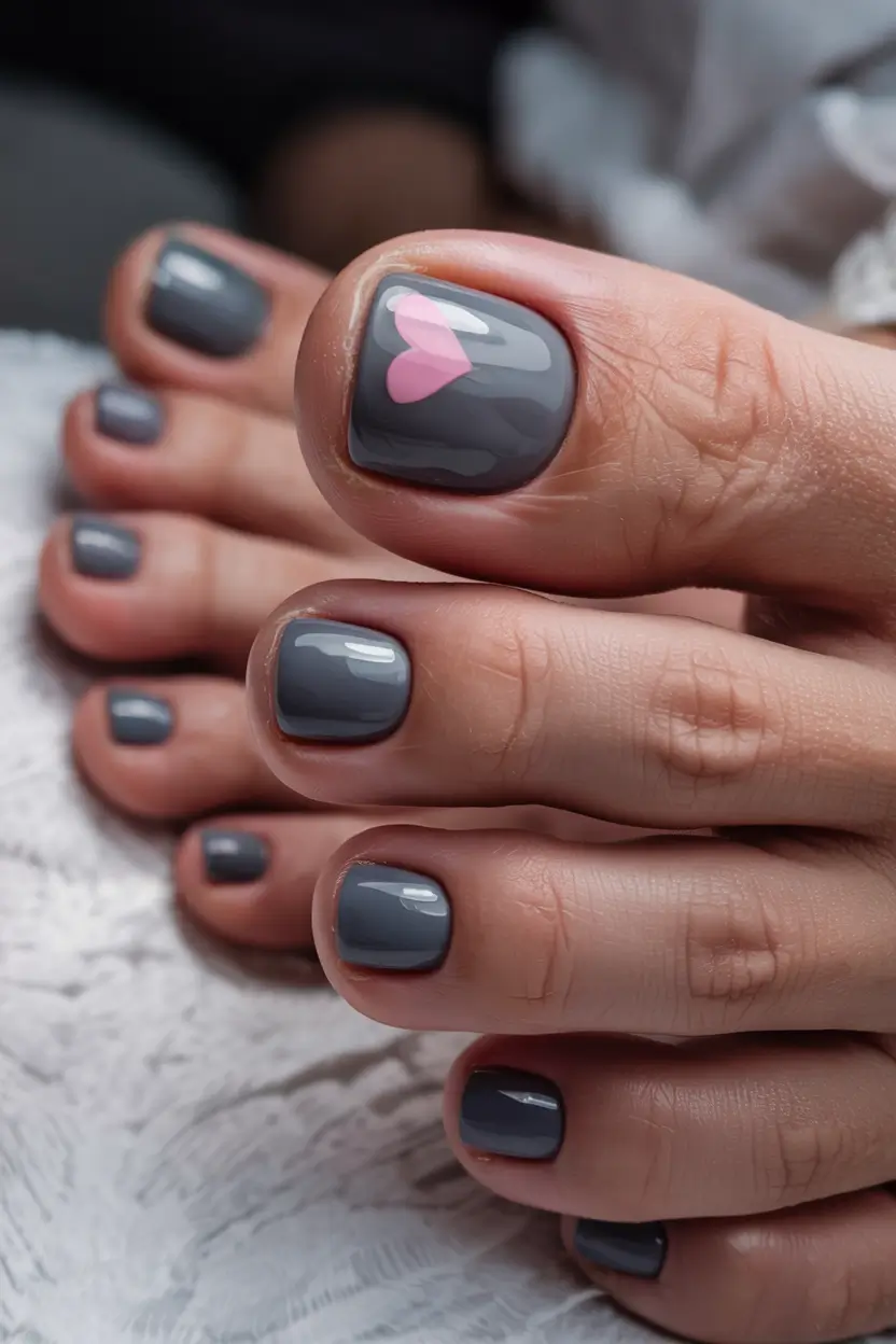 best toe nail colors for summer 2025 Stormy with a Chance of Love: Moody Gray & Baby Heart