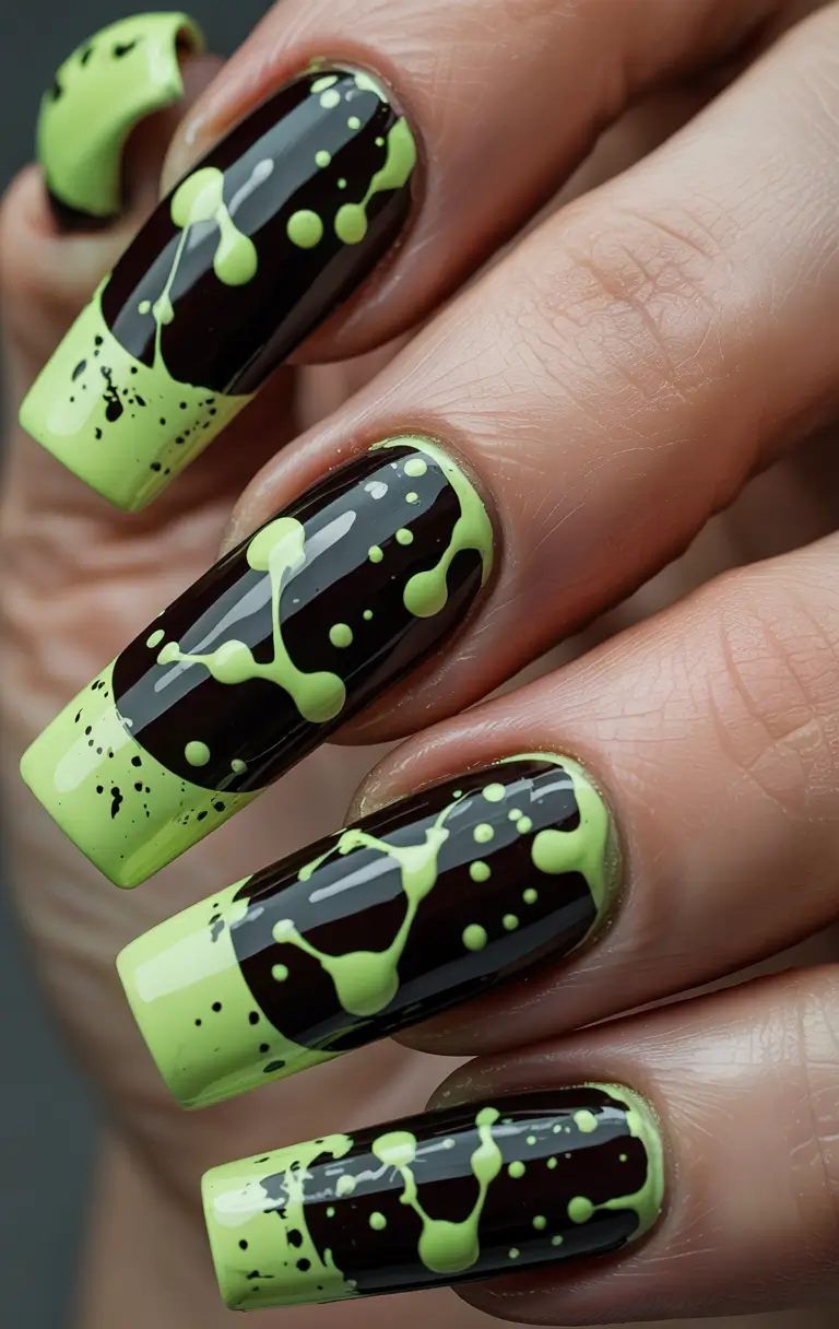 Black Summer Nails That Pop in 2025 - Lime Splatter Gloss Tips
