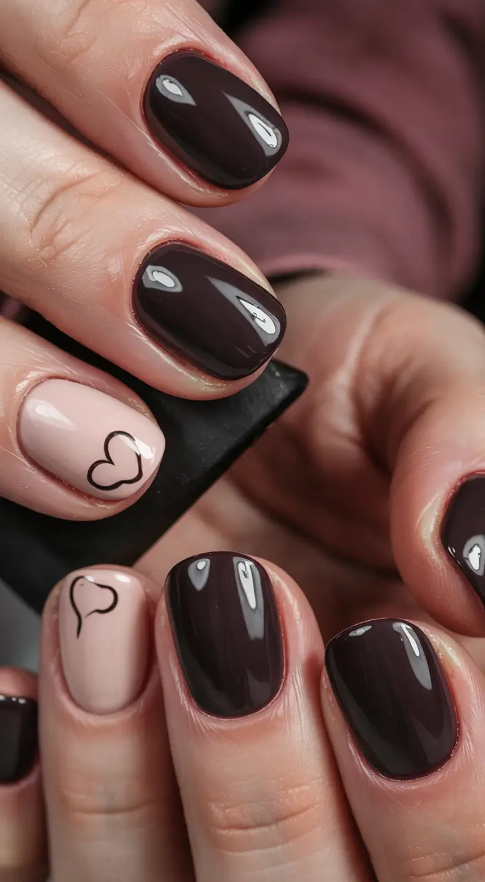 Black Summer Nails That Pop in 2025 Mocha Love and Minimalist Hearts