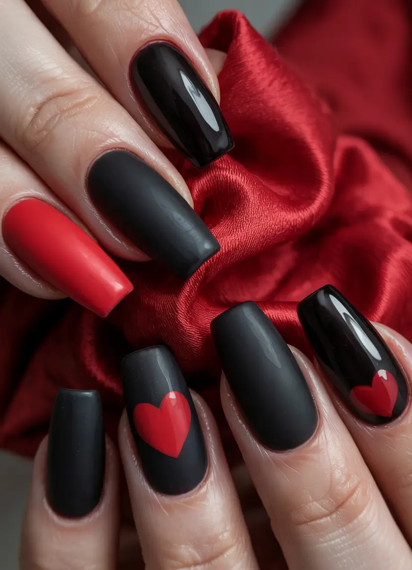 Black Summer Nails That Pop in 2025 Velvet Love: Matte Romance in Red and Black