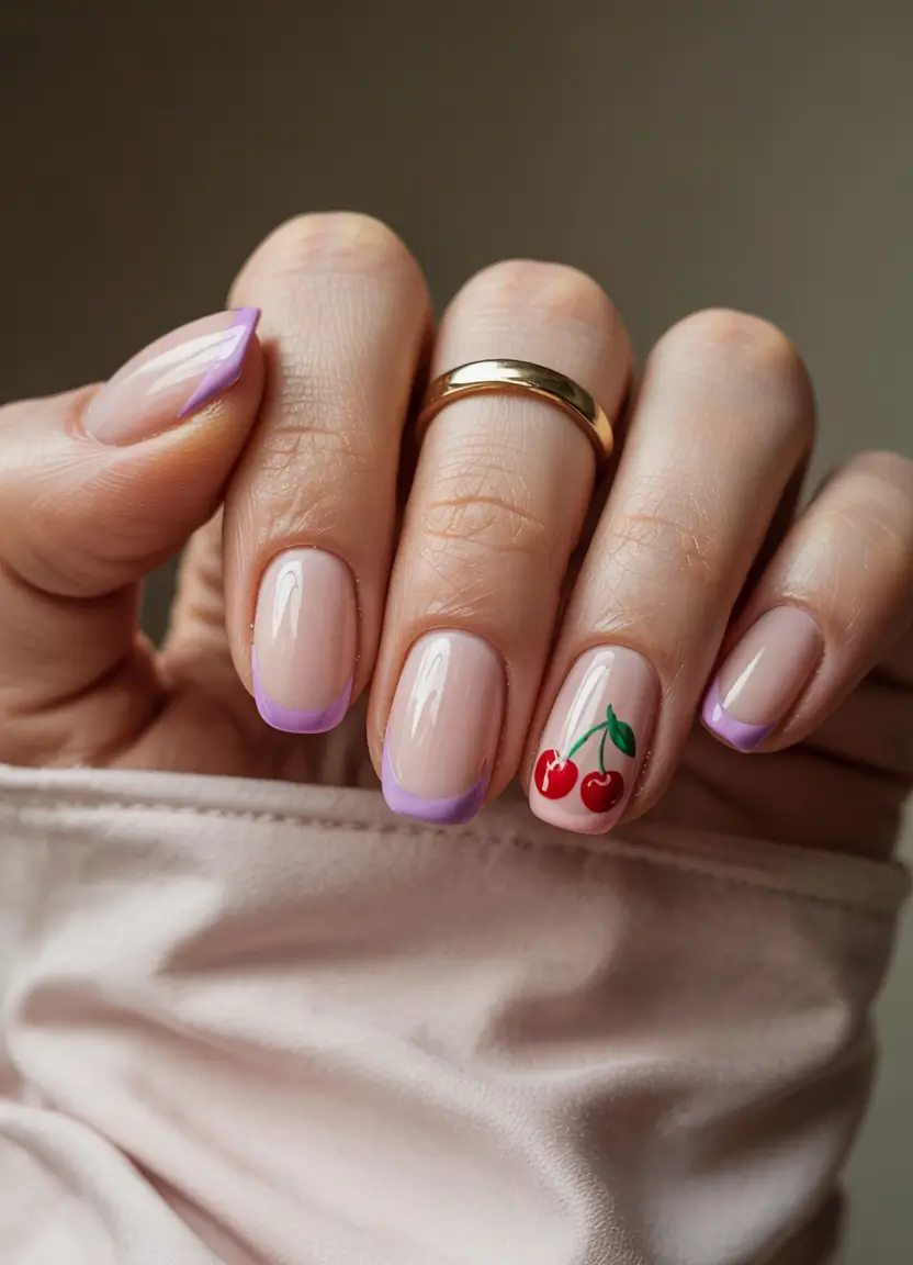 Cherry Nail Inspo for 2025 Vibes+Lavender French Meets Cherry Pop
