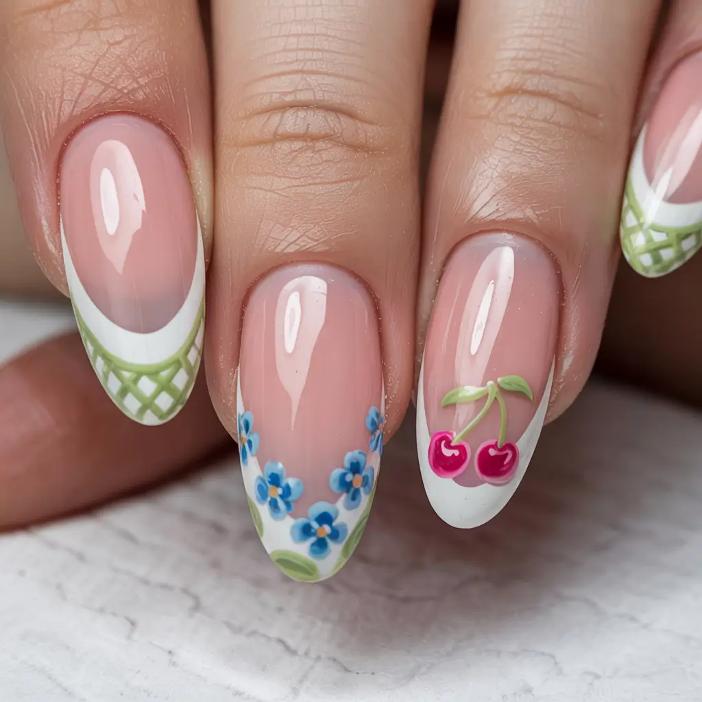 Cherry Nail Inspo for 2025 Vibes+Garden Picnic Meets French Playfulness