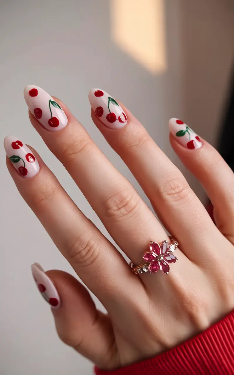 Cherry Nail Inspo for 2025 Vibes+Playful Polka Cherry Mania