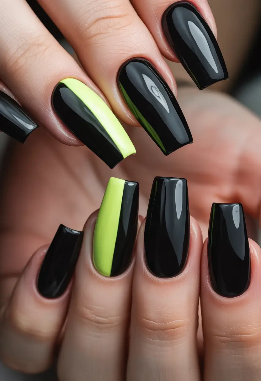 Coffin Nails for Summer 2025 Vibes Black and Neon Energy Surge