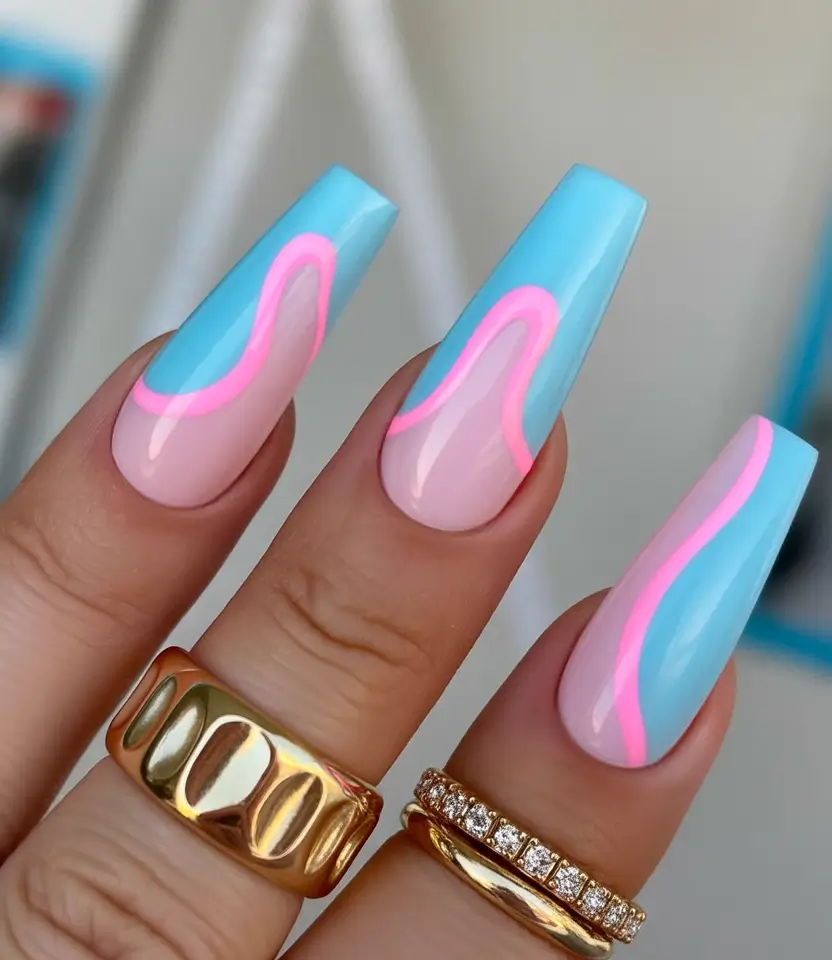 Coffin Nails for Summer 2025 Vibes Neon Lines and Ocean Waves