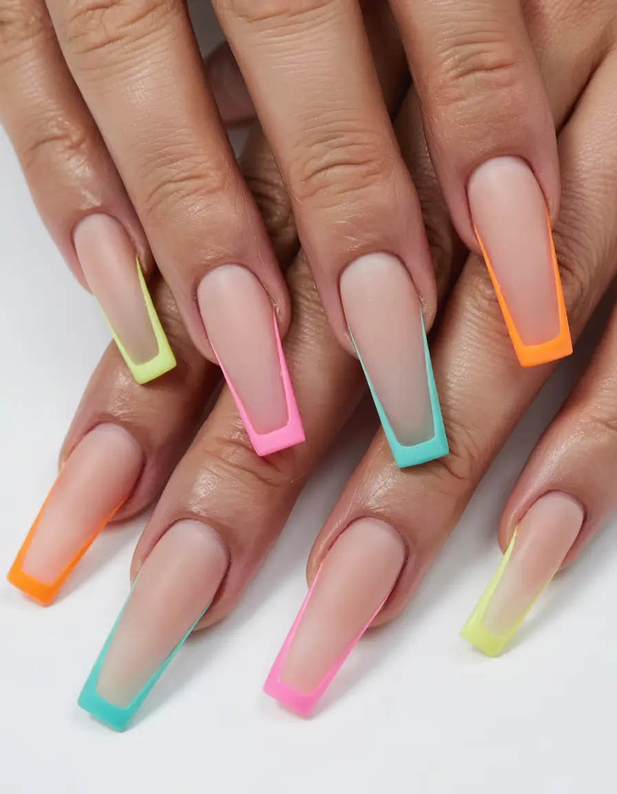 Coffin Nails for Summer 2025 Vibes Minimal Pop Neon Tips on Nude