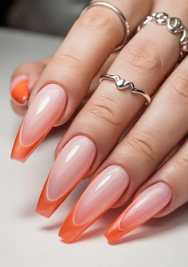 Coffin Nails for Summer 2025 Vibes Tangerine Fade for Golden Hour Girls