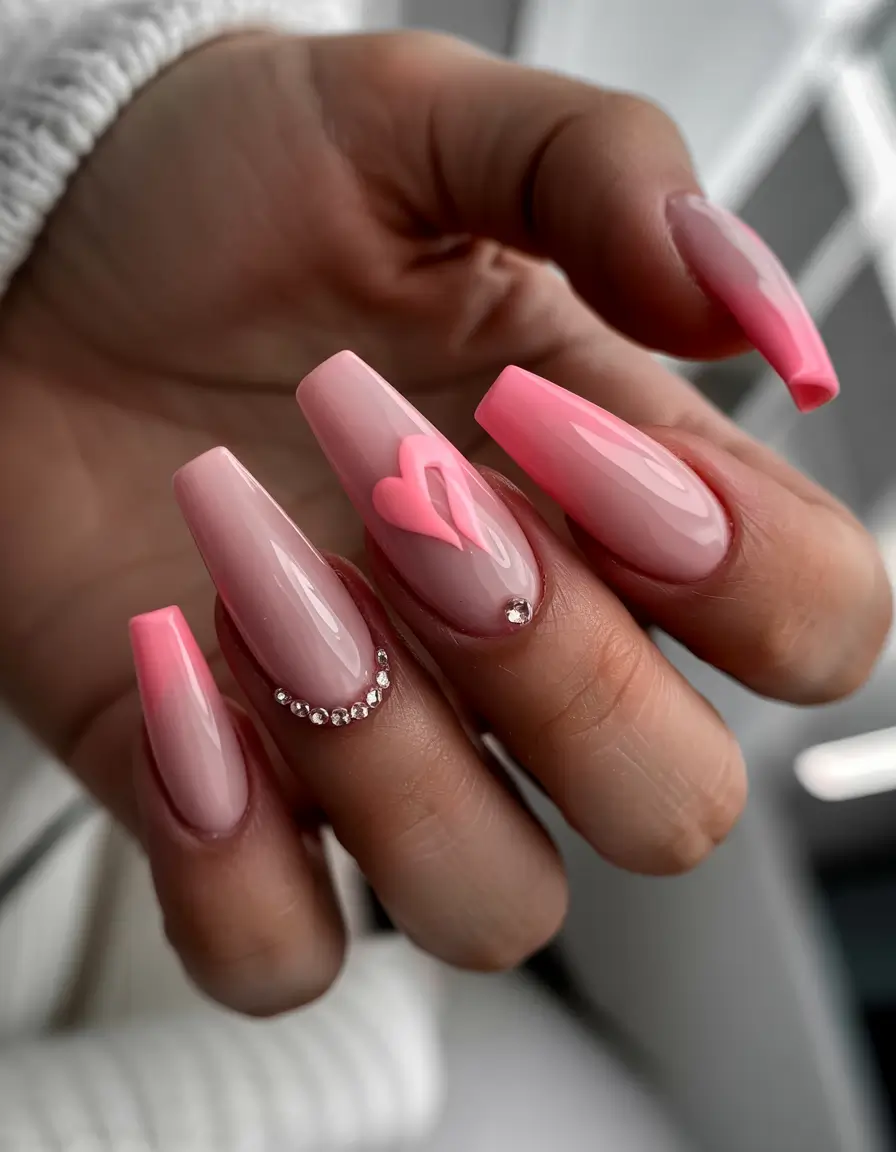 Coffin Nails for Summer 2025 Vibes Barbie Blush with Crystal Hearts