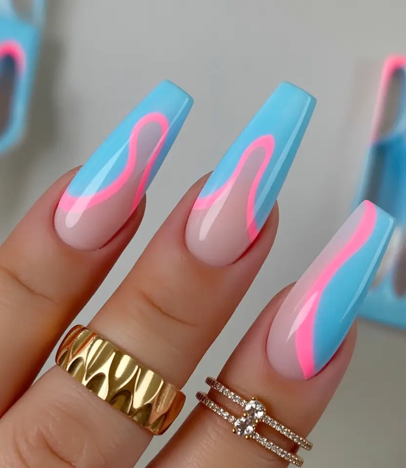 Colorful Nails to Brighten 2025 - Electric Waves & Neon Curves