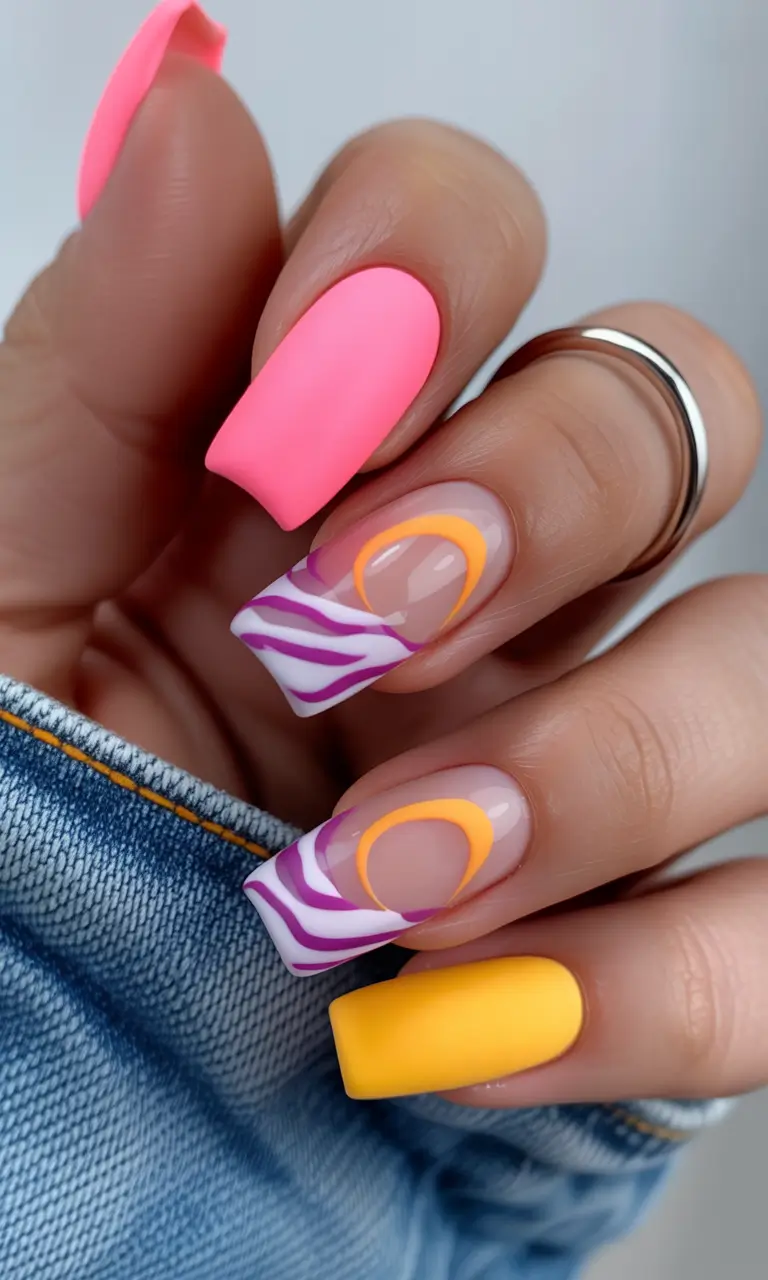 Colorful Nails to Brighten 2025 - Zebra Sunset with a Retro Curve