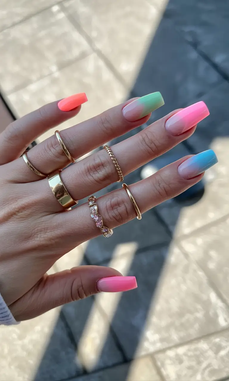 Colorful Nails to Brighten 2025 - Sunset Fade: Ombre Tips for Endless Days