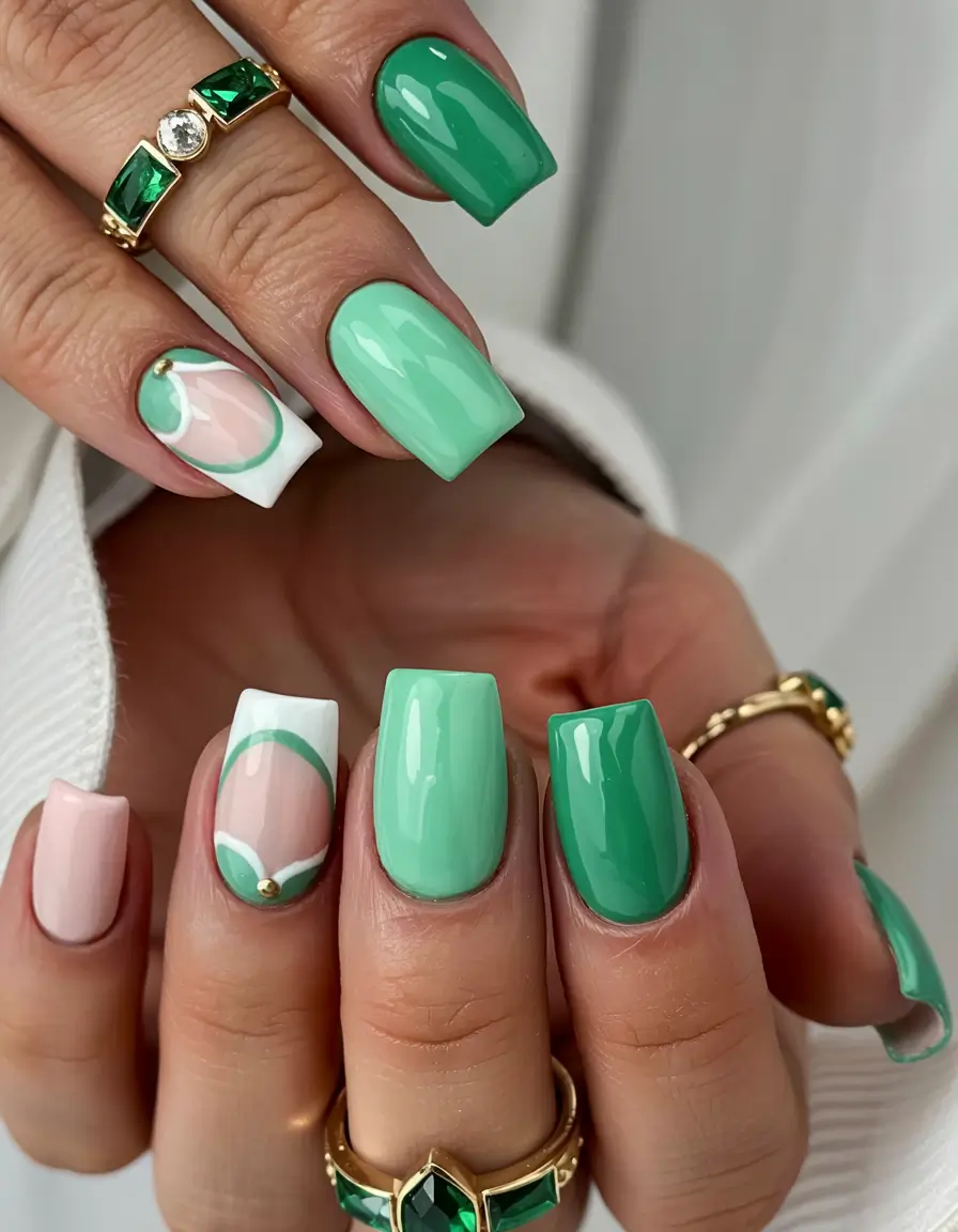 Colorful Nails to Brighten 2025 - Mint Jewel Mosaic