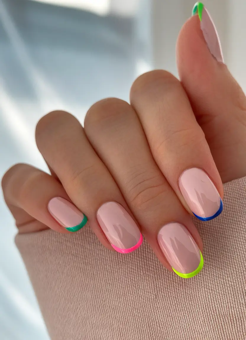Colorful Nails to Brighten 2025 - Neon French Tips with a Twist