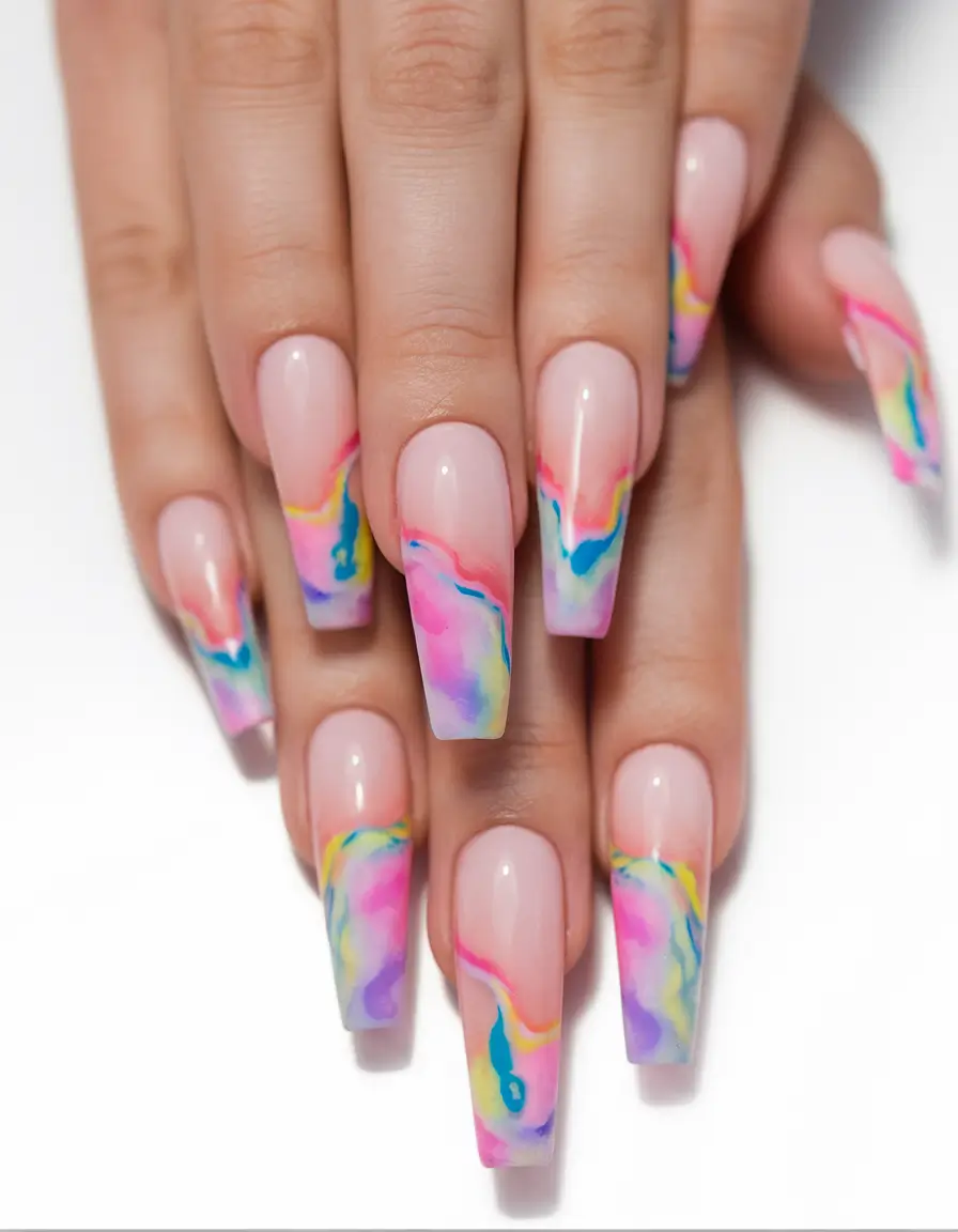 Colorful Nails to Brighten 2025 - Rainbow Smoke: Watercolor Tips for the Dreamers