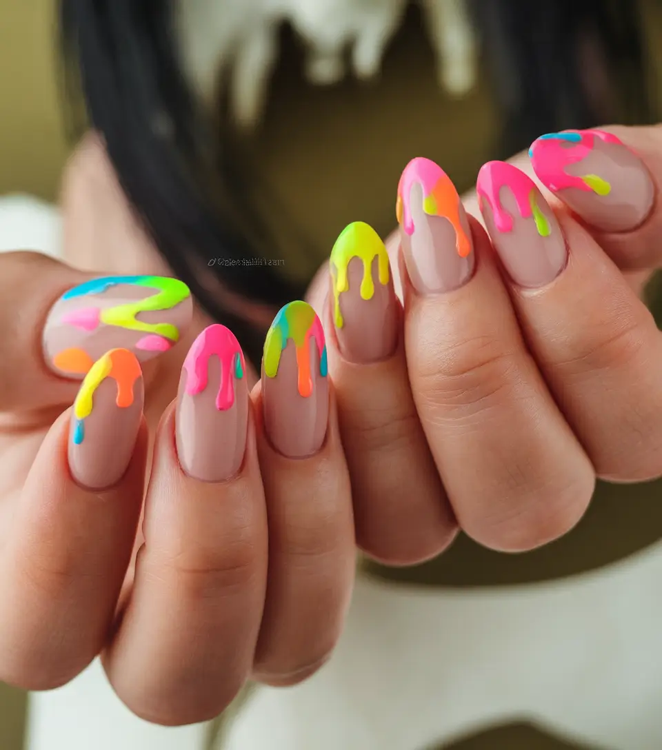 Colorful Nails to Brighten 2025 - Melting Neon: Drippy Drama for the Bold