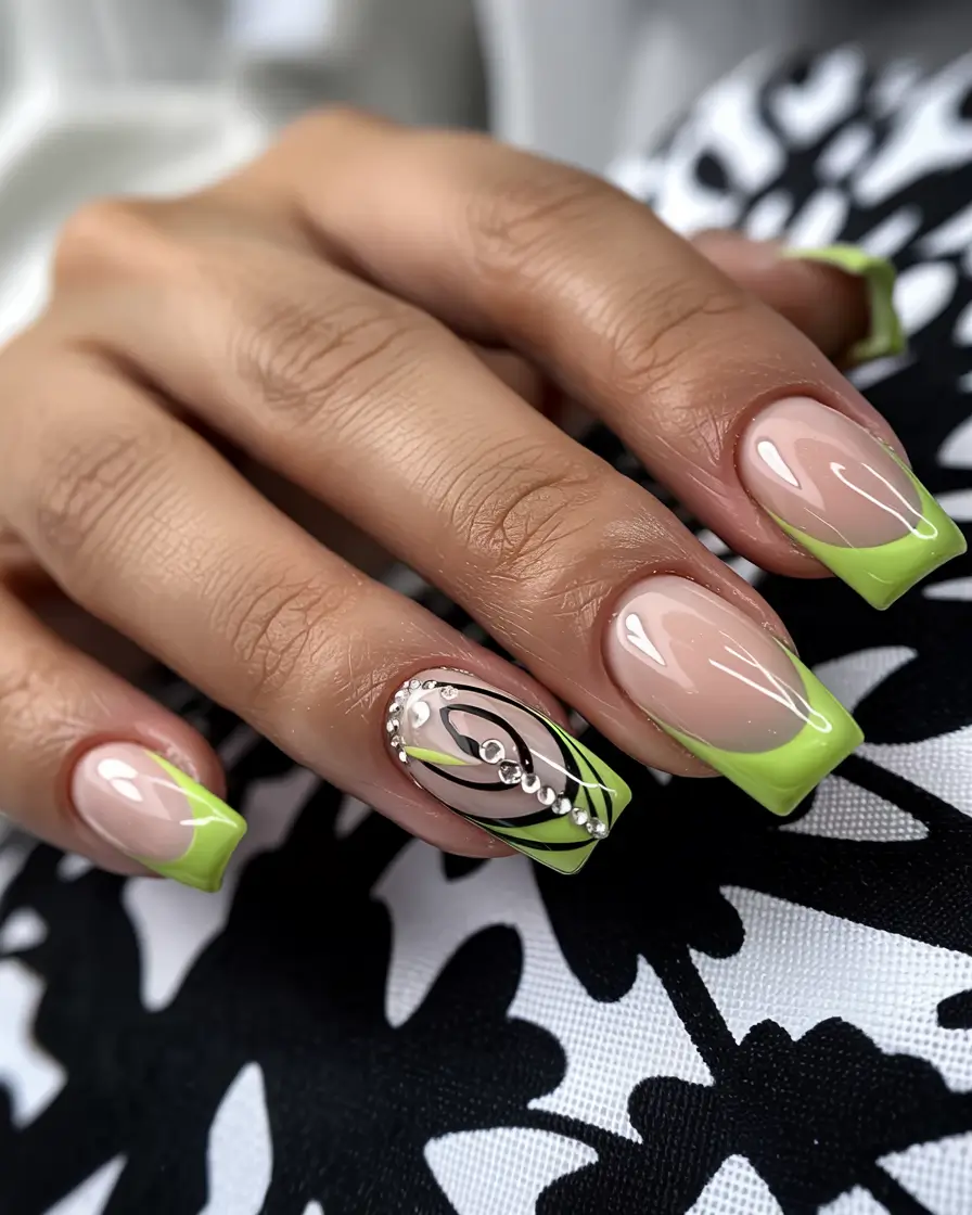 Colorful Nails to Brighten 2025 - Key Lime French with Graphic Pop
