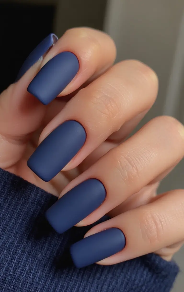 cool blue nail ideas for summer 2025 Solid Matte Indigo for Minimalist Power