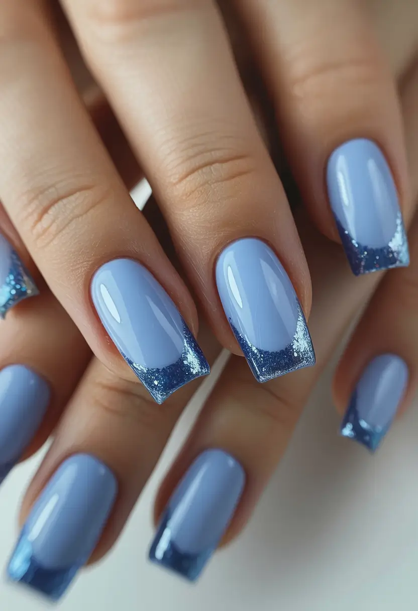 cool blue nail ideas for summer 2025 Baby Blue Shimmer French with a Twist