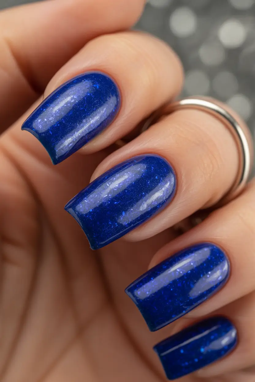 cool blue nail ideas for summer 2025 Deep Ocean Sparkle in Classic Blue